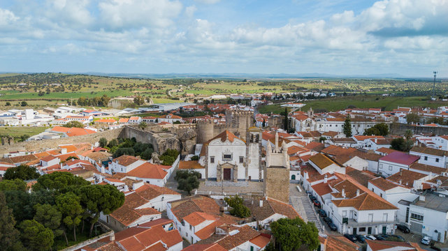 Serpa - Alentejo - Portugal. Aerial view of the city of Serpa, wall and historic center