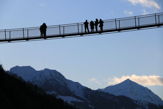 Scenic view of suspension bridge in the sky, Ponte nel cielo in Val Tartano.