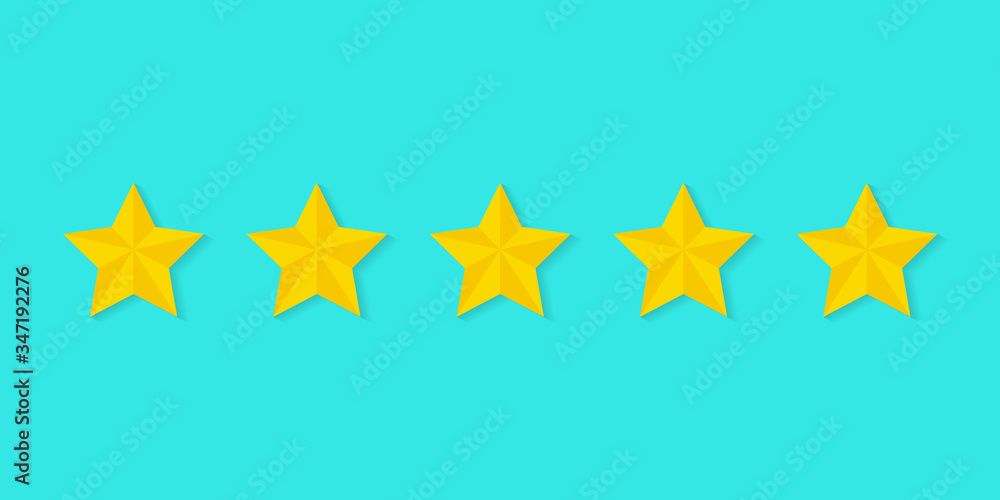 Canvas Prints five flat golden stars with shadow. consumer rating vector icon on color background. vector illustra