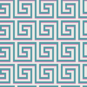 Greek keys classic pattern with pink shadow. Geometric vector repeat background. Great for home decor, wrapping, scrapbooking, wallpaper, gift, kids, apparel. 