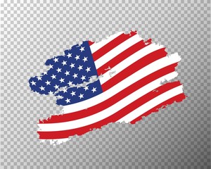 American flag in grunge style on a transparent background, element for cards for independence day, memorial day, president's day and others, banners, presentations, any design.