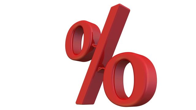 Percentage symbol. One spinned red percentage sign. Isolated. 3D Illustration. Footage video