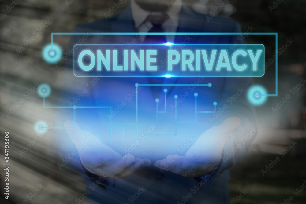 Poster handwriting text online privacy. conceptual photo security level of an individualal data published v
