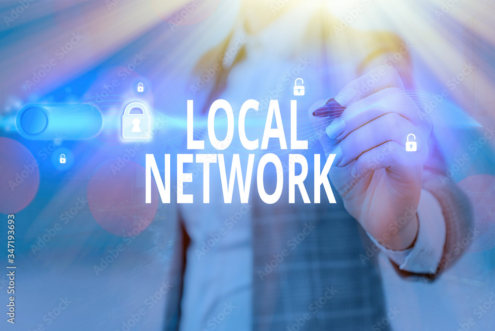 Poster writing note showing local network. business concept for intranet lan radio waves dsl boradband swit