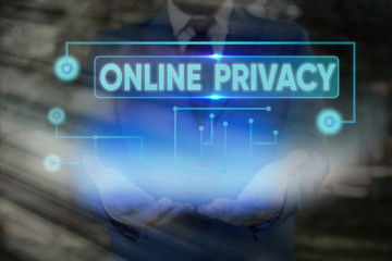 Handwriting text Online Privacy. Conceptual photo Security level of an individualal data published...