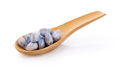 peanut in wood spoon on white background