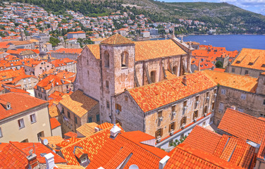 Fototapeta na wymiar Dubrovnik old city Jesuit church aerial shot, in Croatia, Europe.