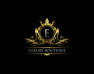 Luxury Royal King E Letter Crest Gold Logo template