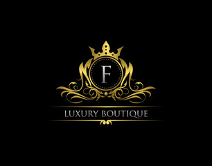 Luxury Royal King F Letter Crest Gold Logo template