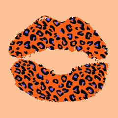 Design for a shirt of a leopard print lips on orange background