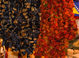 Dried vegetables hanging at the Grand Bazaar Turkey