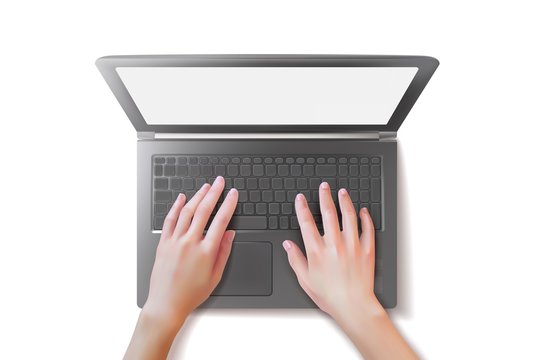 Grey laptop hands illustration