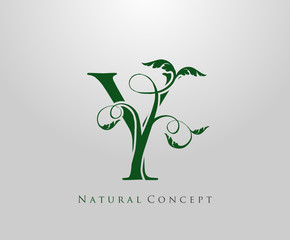 Letter Y logo Nature concept, green tree and leaf symbol, initials Y icon natural design Stock Vector.