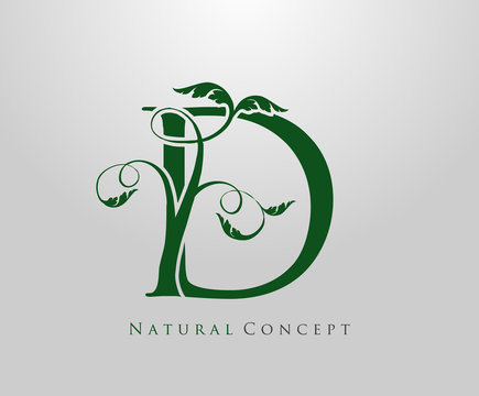 Letter D logo Nature concept, green tree and leaf symbol, initials D icon natural design Stock Vector.