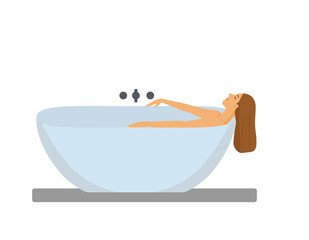The girl is lying in the bathtub. Simple flat vector illustration.