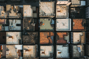 Aerial view of a Chinese traditional fishing village around Xiamen city, with dense residential buildings