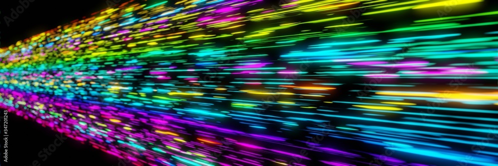Poster colorful neon light futuristic stream data communication flying into digital technologic animation p