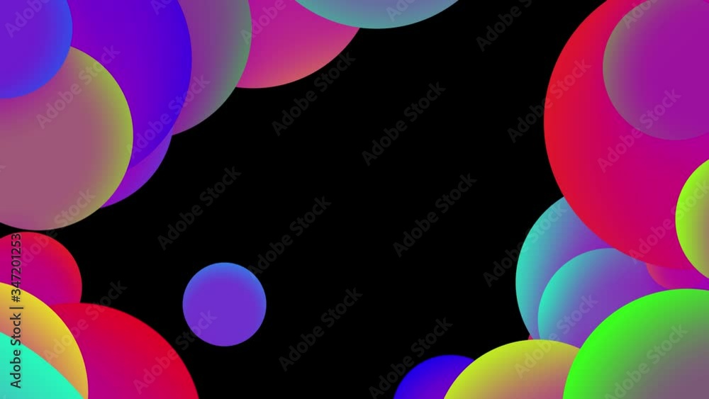 Poster 4k loop seamless abstract background with beautiful multi-colored balls in 2d flat style smoothly mo