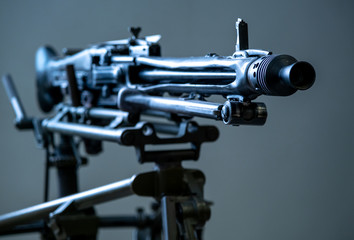 Machine gun of the great Patriotic war. Combat weapon. Vintage Close-up.