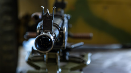 Machine gun of the great Patriotic war. Combat weapon. Vintage Close-up.
