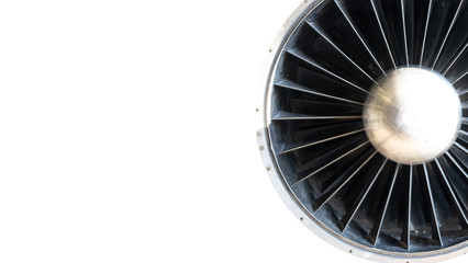 Jet engine of an airplane. Turbine blades.