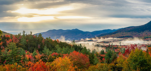 Sugar Hill Scenic Vista in Autumn at sunrise on the Kancamagus Scenic Highway - White Mountain New...