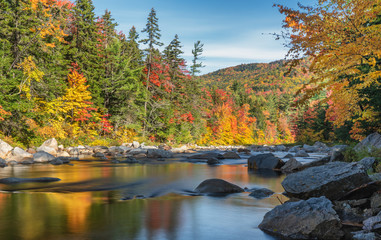 Swift River at the Rocky Gorge Scenic Area in Autumn on the Kancamagus Scenic Highway - White...