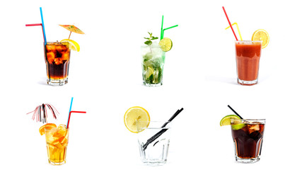 Alcoholic cocktail with ice cubes and orange.