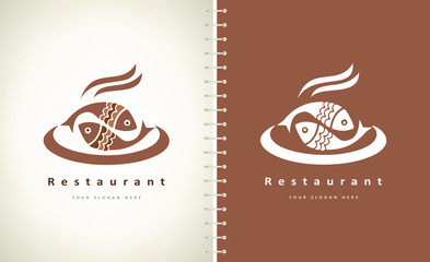 Cooked fish logo. Restaurant vector design.