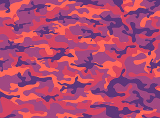 Camouflage red spots on a red background seamless pattern. Modern print on fabric