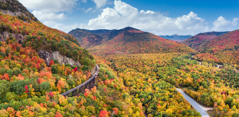 Autumn foliage at Frankenstein Cliff  on Crawford Notch Road in the White Mountain national Forest...