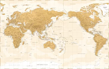 Poster Carte du monde Carte du monde - Asie Chine Centre - Topographique physique Vintage - Illustration détaillée de vecteur