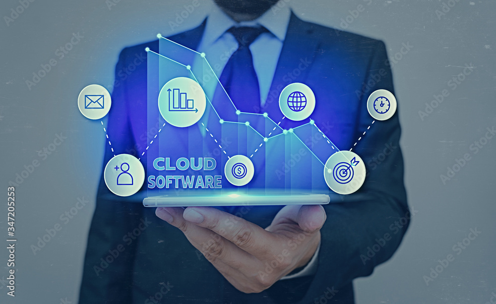 Poster conceptual hand writing showing cloud software. concept meaning programs used in storing accessing d