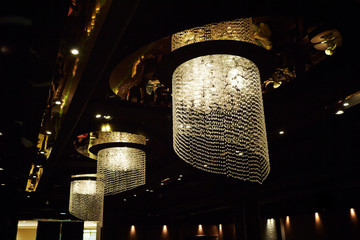 Luxury crystal chandelier at bar 