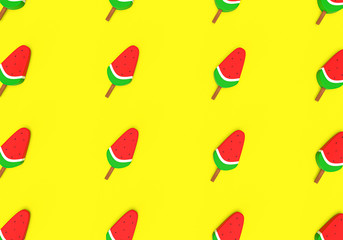 3d rendering of water melon ice cream on yellow background