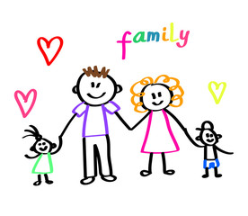 Happy family on a white background. A sketch. Vector illustration.