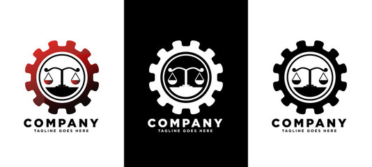 Law scale and gear logo Icon vector illustration with  three design version