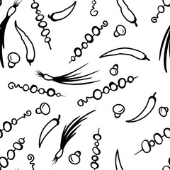 Black and white seamless pattern with barbecue elements. Digital illustration.