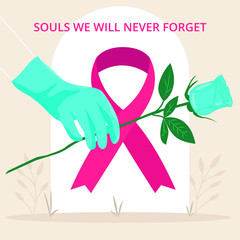 Illustrated funeral of blue rose gloves honoring all Coronavirus deaths