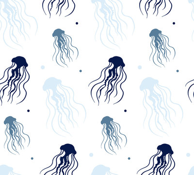 Jellyfish pattern. Vector silhouette jellifish print for fabric, wallpapers, covers, postcards, web.