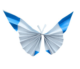 A blue origami butterfly, isolated white