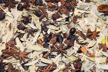 Assorted tea and spices specialties in Istanbul Turkey, Grand Bazaar