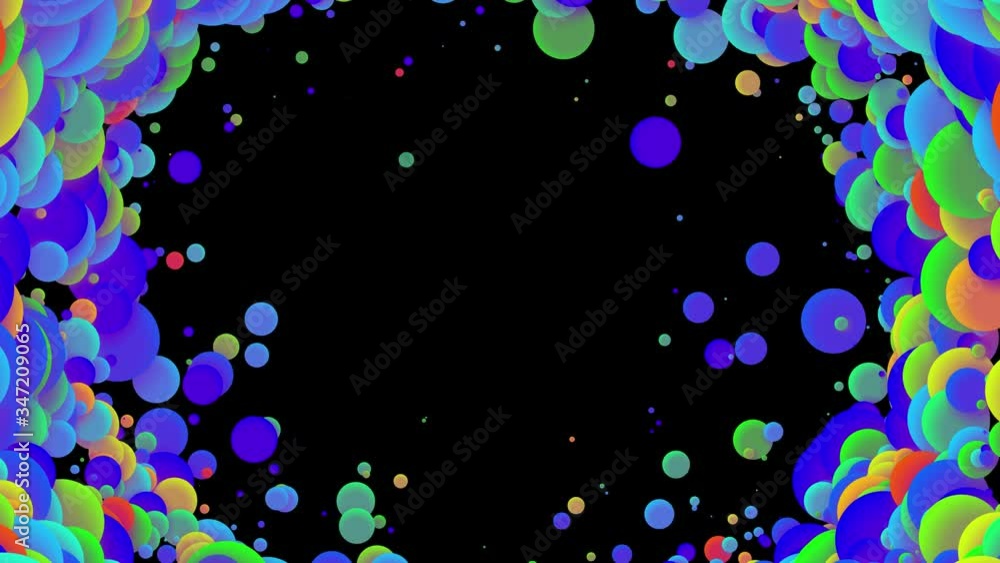 Poster 4k loop seamless abstract background with beautiful multi-colored balls in 2d flat style smoothly mo