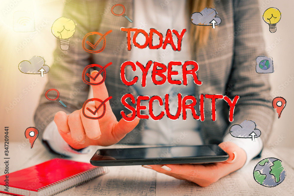 Aufkleber word writing text cyber security. business photo showcasing protect a computer system against unauth