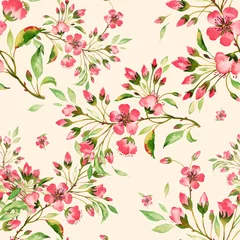  Seamless watercolor pattern spring blossoming branch © Irina Chekmareva