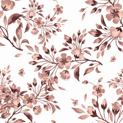 Seamless watercolor pattern spring blossoming branch