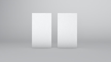 double standing 3d rendered textured white name card front view with clear background for creating mock-up