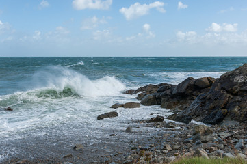 Fototapeta na wymiar Rough sea near Goury Normandy France on a stormy day