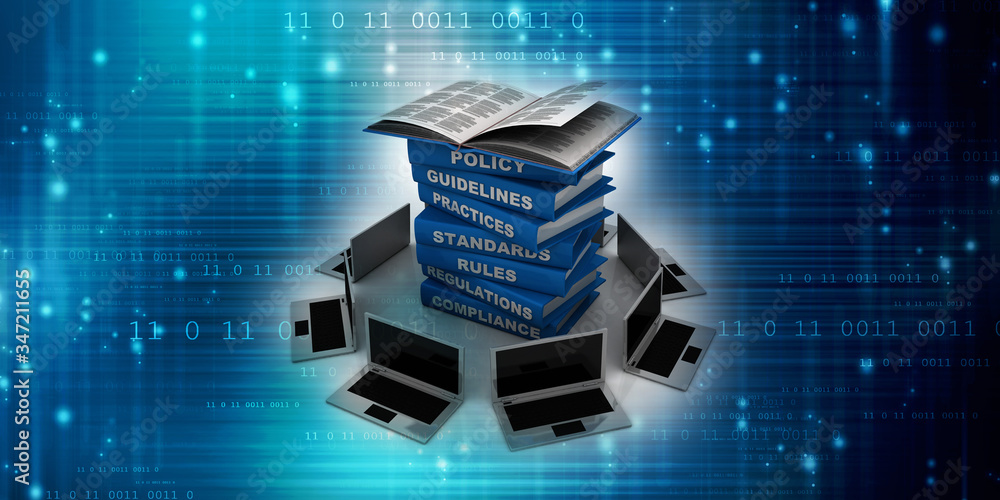 Poster 3d rendering students education book with computer network