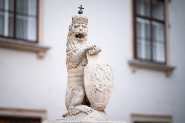 Figure of a crowned lion made of stone